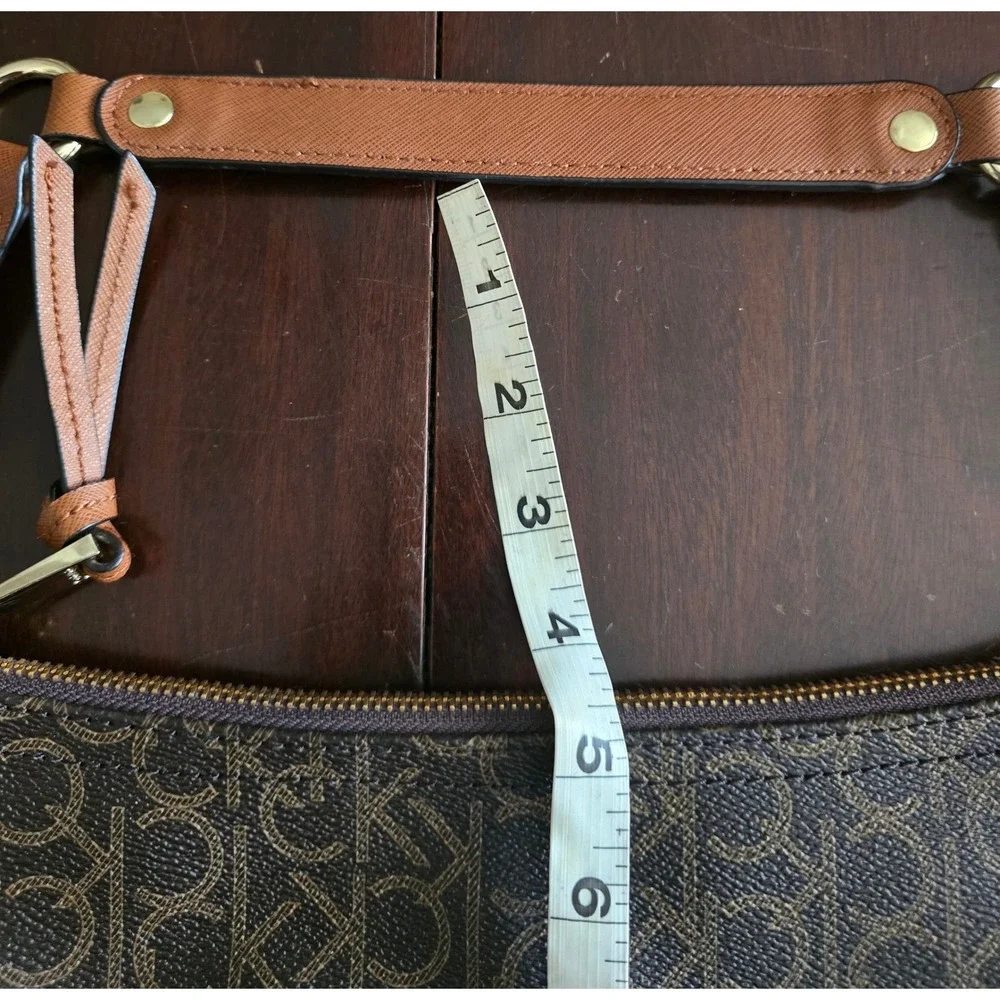 Calvin Klein Brown Monogram Logo Hobo Shoulder Bag Gold Hardware Large
